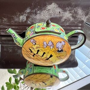 Vintage Kelvin Chen Collectible Teapot Hand Painted Moulin Rouge CanCan Dancers